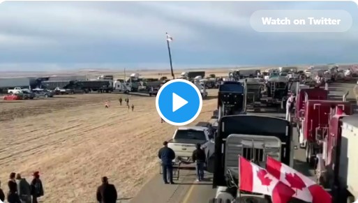 Massive convoy of truckers have blockaded the US-Canada border crossing in Alberta